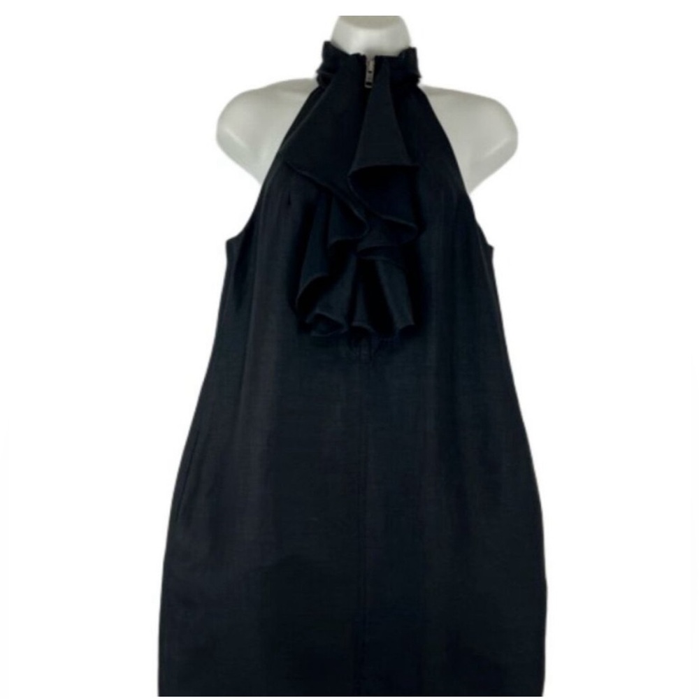 Club Monaco Ruffle Dress Women's Viscose-Blend Black Size 8 High neck jabot - Picture 1 of 9